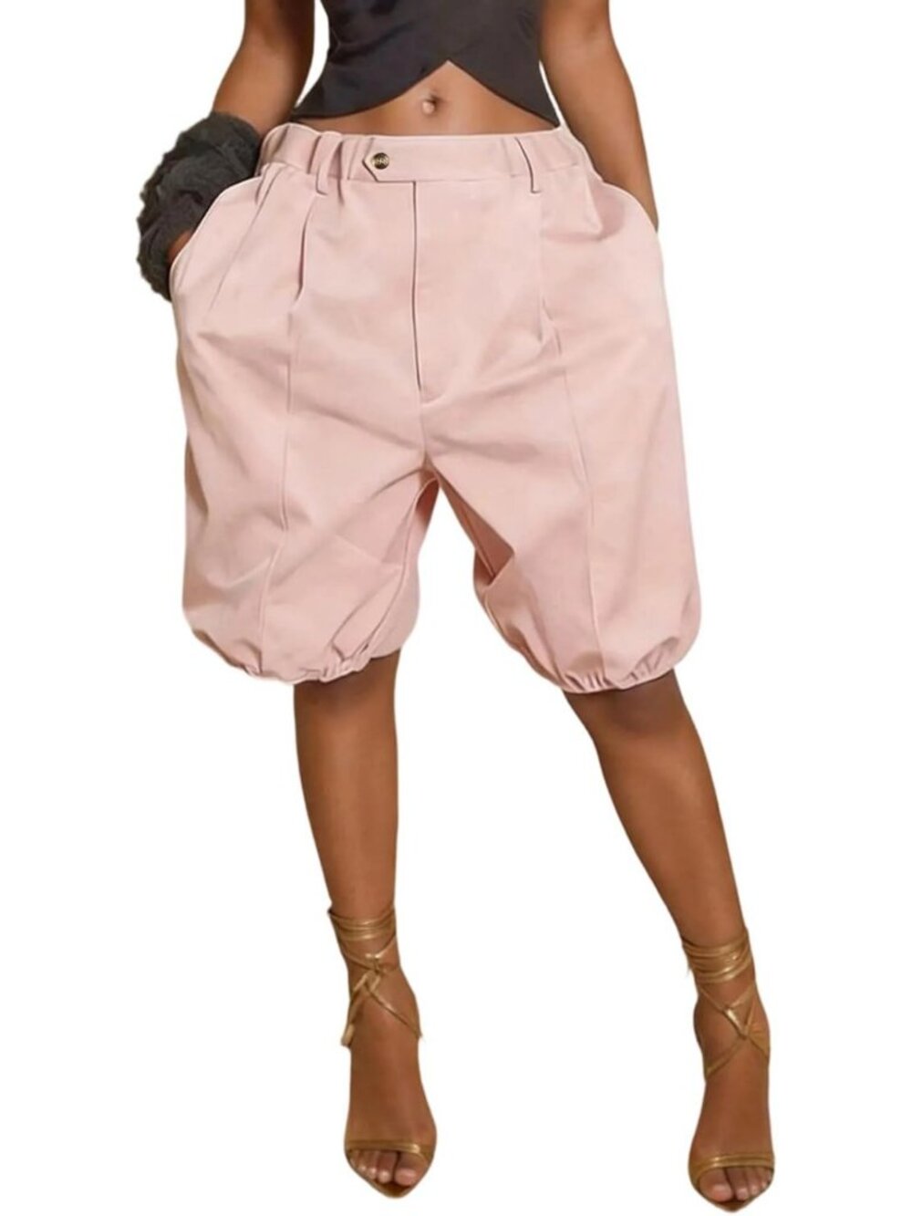 High-Waisted Balloon Pleated Bermuda Shorts | Wide Leg Summer Fashion